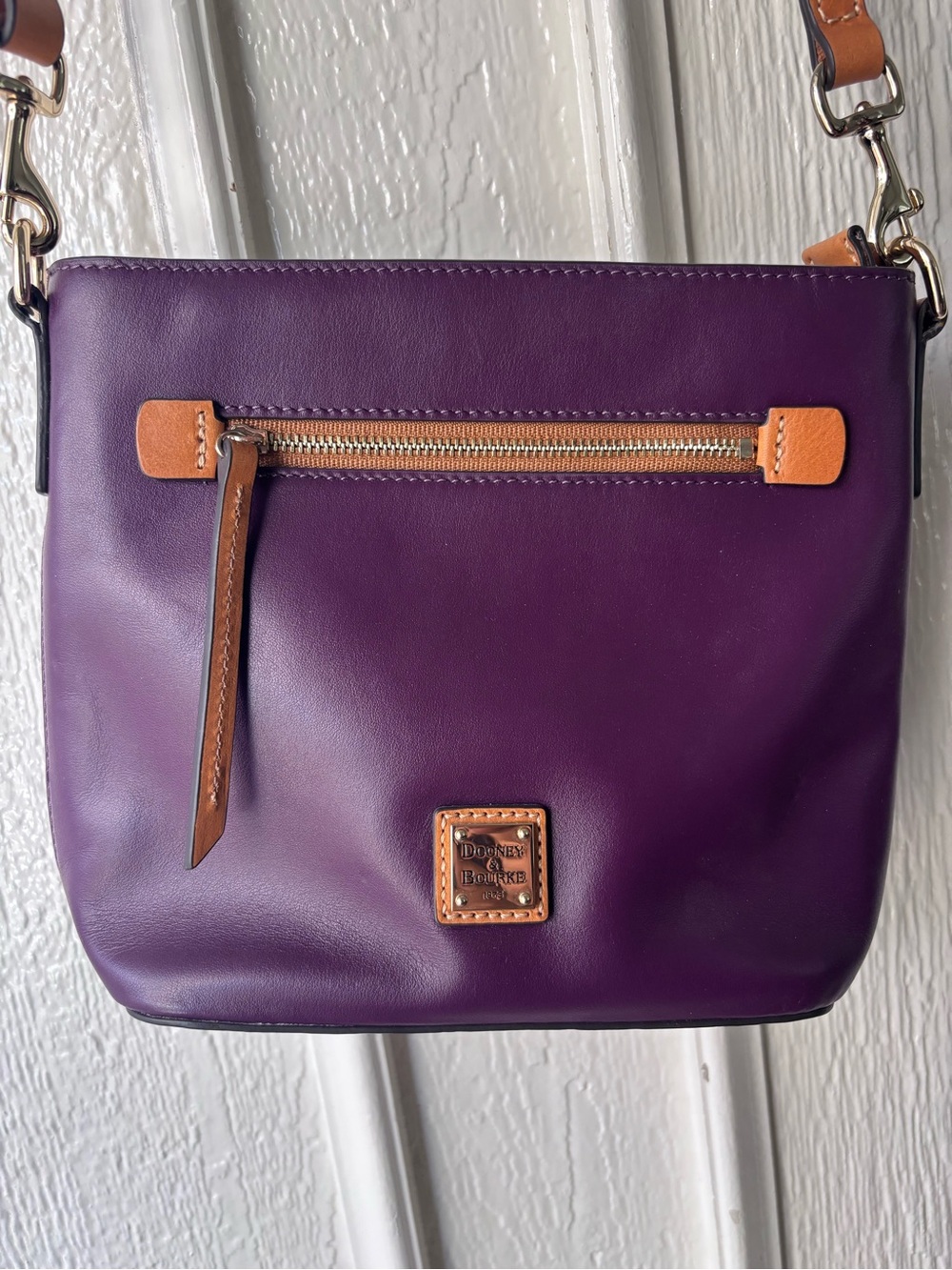 Dooney & Bourke Purple Leather Crossbody with Tan Accents